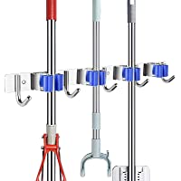 POPRUN Colgador de Escobas y Fregonas Adhesivos Pared- Acero Inoxidable Organizador Soporte de Escobas y Fregonas para…
